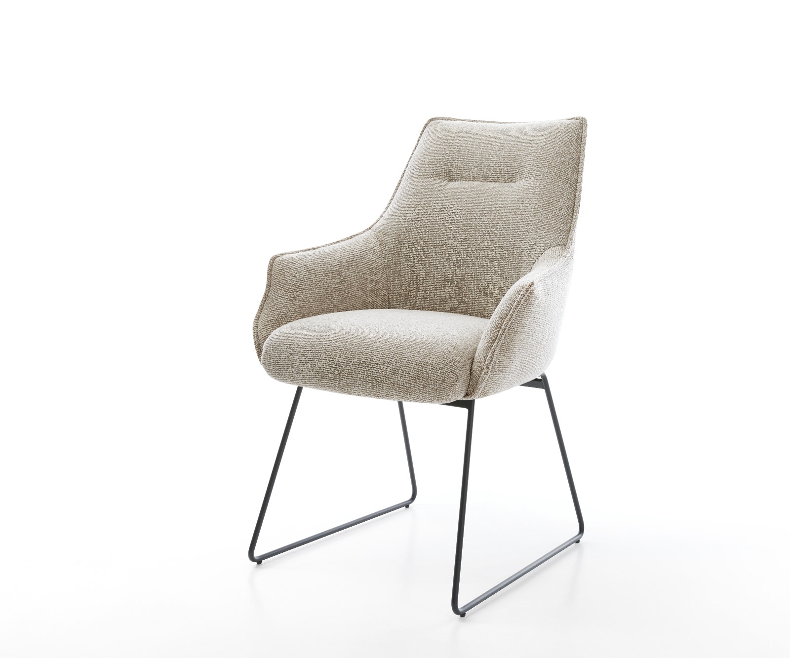 DELIFE Esszimmerstuhl Alja-Flex mit Armlehnen Webstoff Soft Beige Kufengestell Schwarz Taschenfederkern, Esszimmerstühle Image