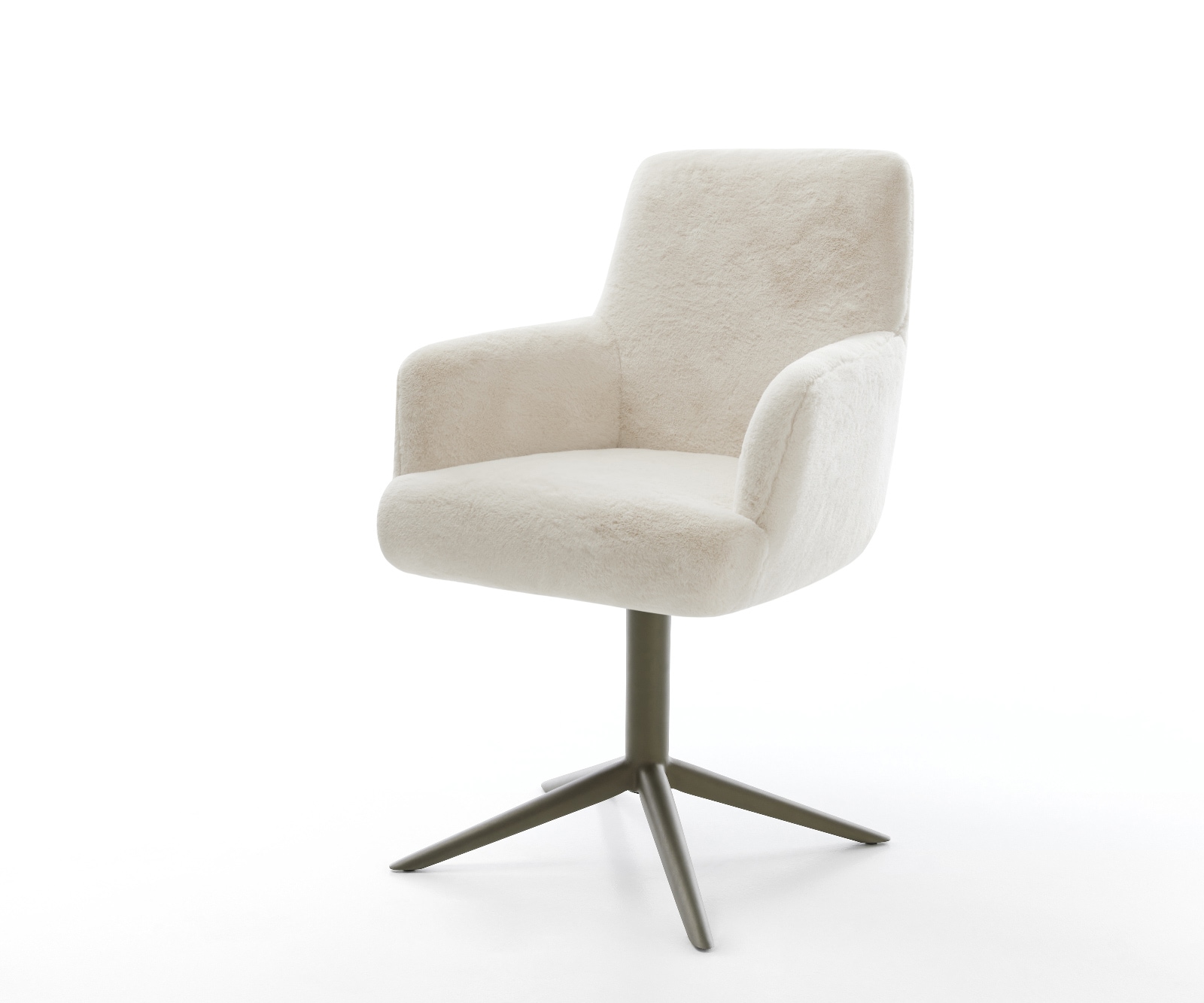 DELIFE Drehstuhl Heira-Flex mit Armlehnen Plüsch Creme-Weiß Fußkreuz Effektfinish Titan 360° drehbar Wippfunktion Taschenfederkern, Esszimmerstühle Image