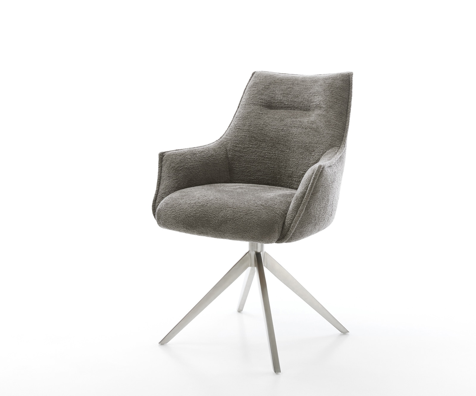 DELIFE Drehstuhl Alja-Flex mit Armlehnen Bouclé Soft Schlamm Kreuzgestell breit Edelstahl 360° drehbar Wippfunktion Taschenfederkern, Esszimmerstühle Image