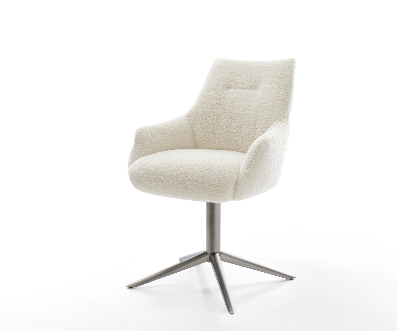 DELIFE Drehstuhl Alja-Flex mit Armlehnen Teddystoff Beige Fußkreuz Graphit 360° drehbar Wippfunktion Taschenfederkern, Esszimmerstühle Image