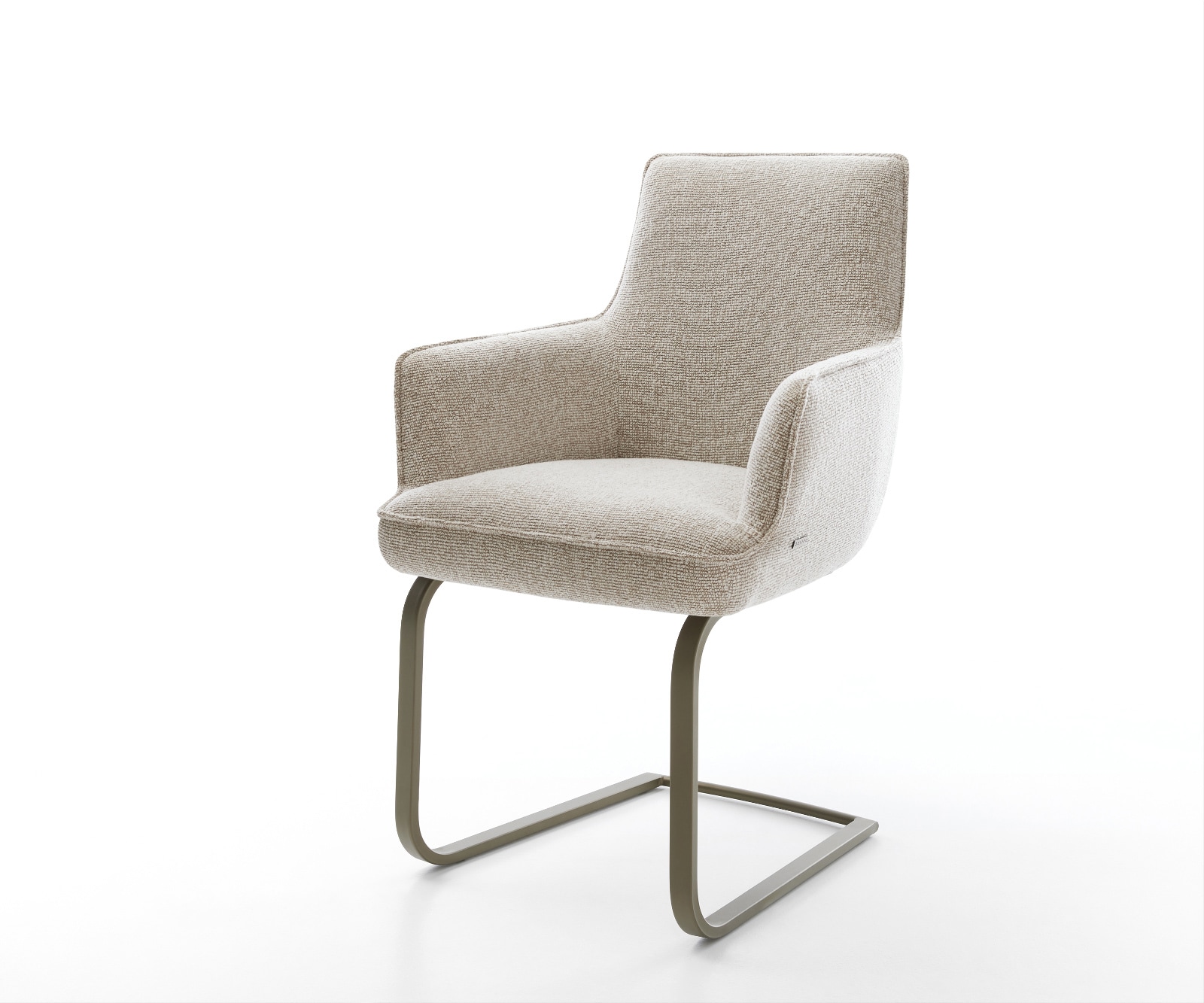 DELIFE Freischwinger Heira-Flex mit Armlehnen Webstoff Soft Beige Freischwinger flach Effektfinish Titan Taschenfederkern, Esszimmerstühle Image