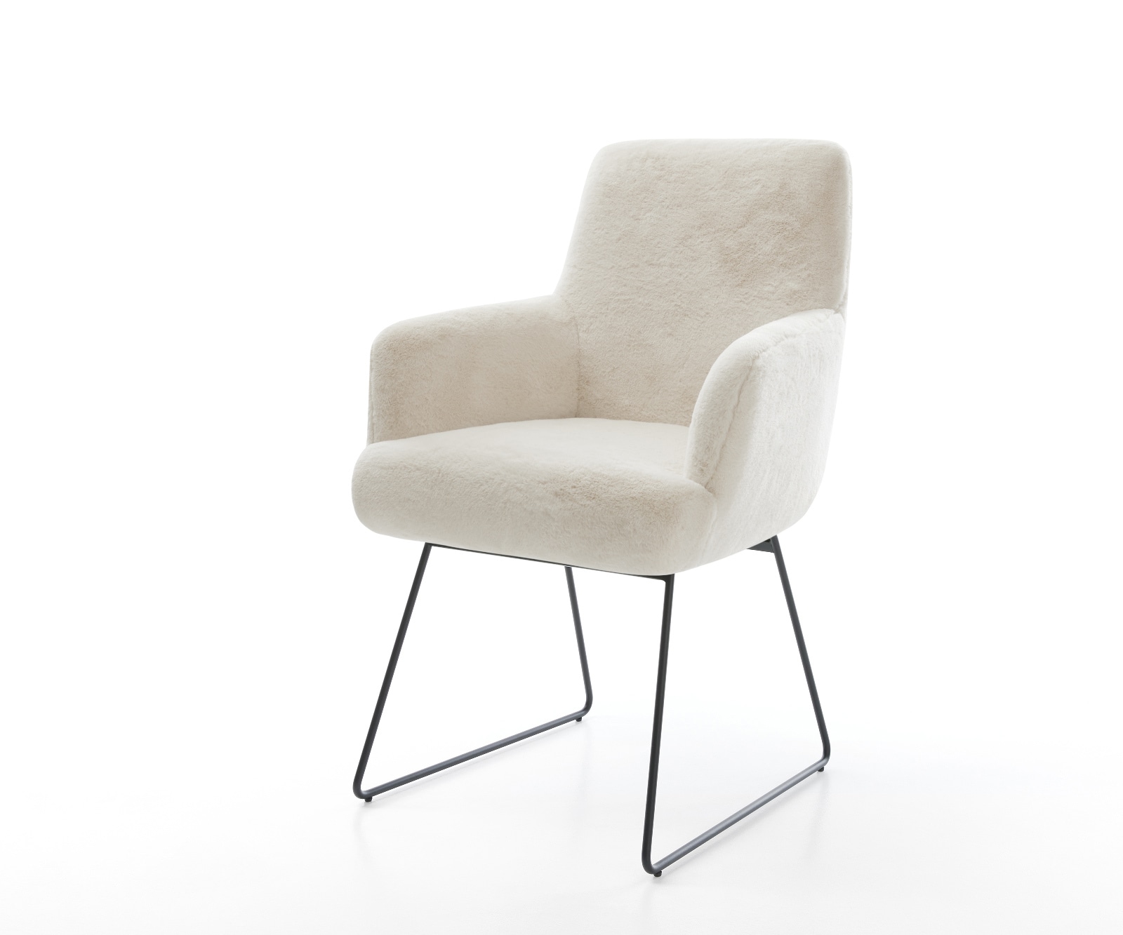 DELIFE Esszimmerstuhl Heira-Flex mit Armlehnen Plüsch Creme-Weiß Kufengestell Schwarz Taschenfederkern, Esszimmerstühle Image