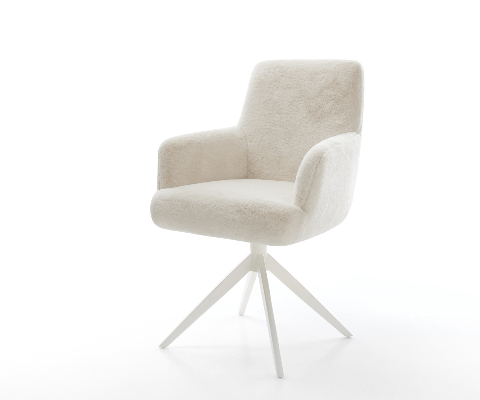 DELIFE Drehstuhl Heira-Flex mit Armlehnen Plüsch Creme-Weiß Kreuzgestell breit Weiß 360° drehbar Wippfunktion Taschenfederkern, Esszimmerstühle Image