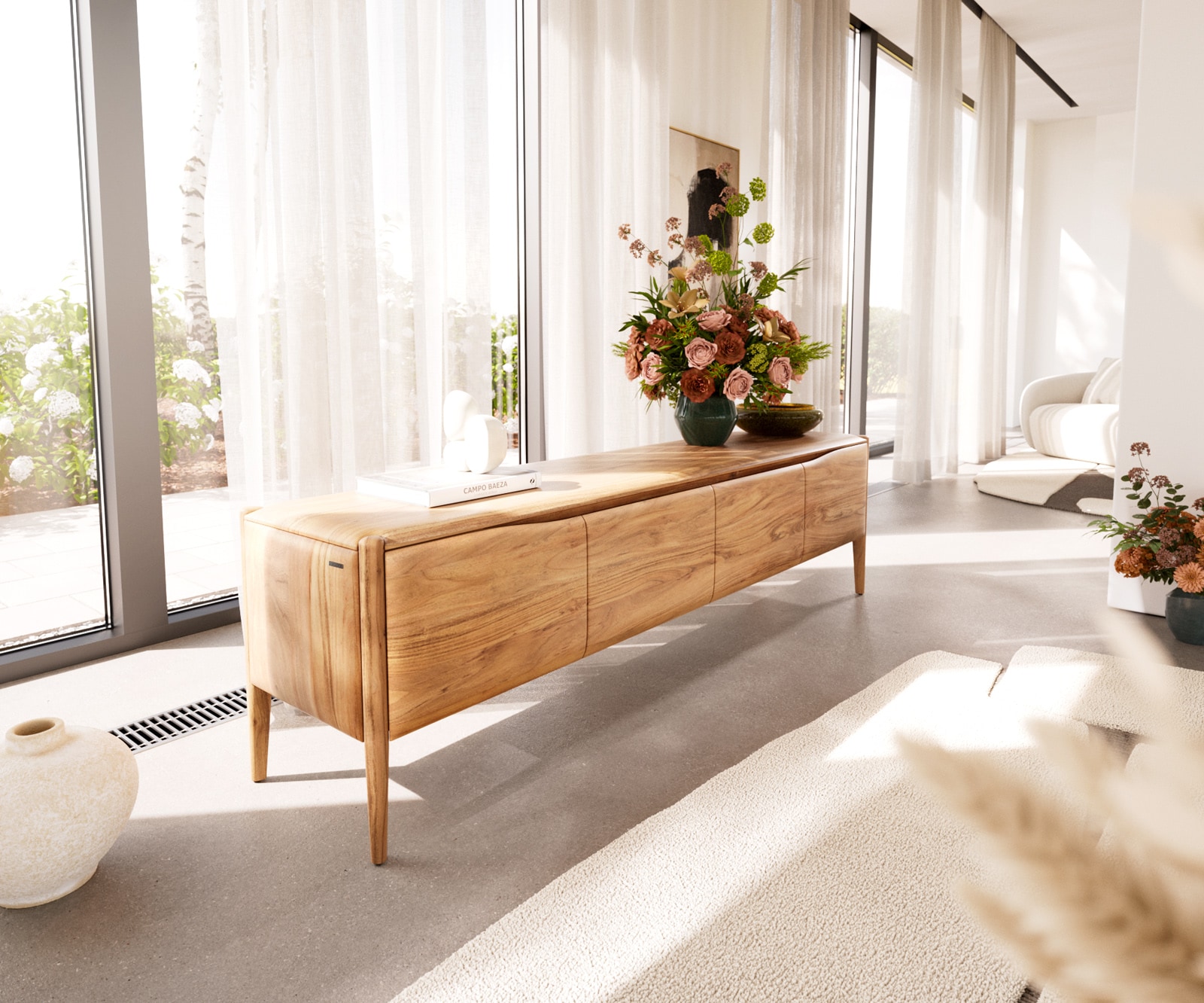 DELIFE Lowboard Simcha 200 cm Akazie Natur 4 Türen, Lowboards Image