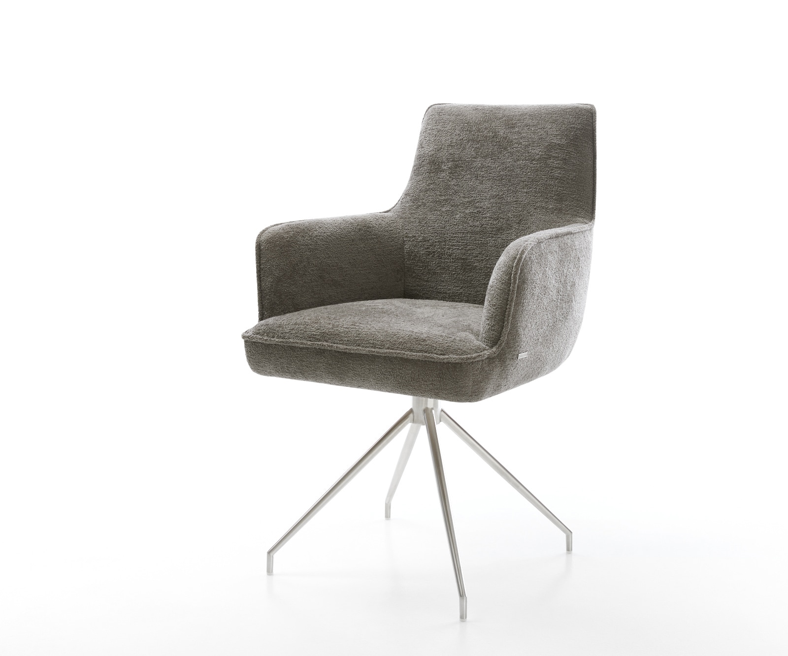 DELIFE Esszimmerstuhl Heira-Flex mit Armlehnen Bouclé Soft Schlamm Kreuzgestell konisch Edelstahl Taschenfederkern, Esszimmerstühle Image