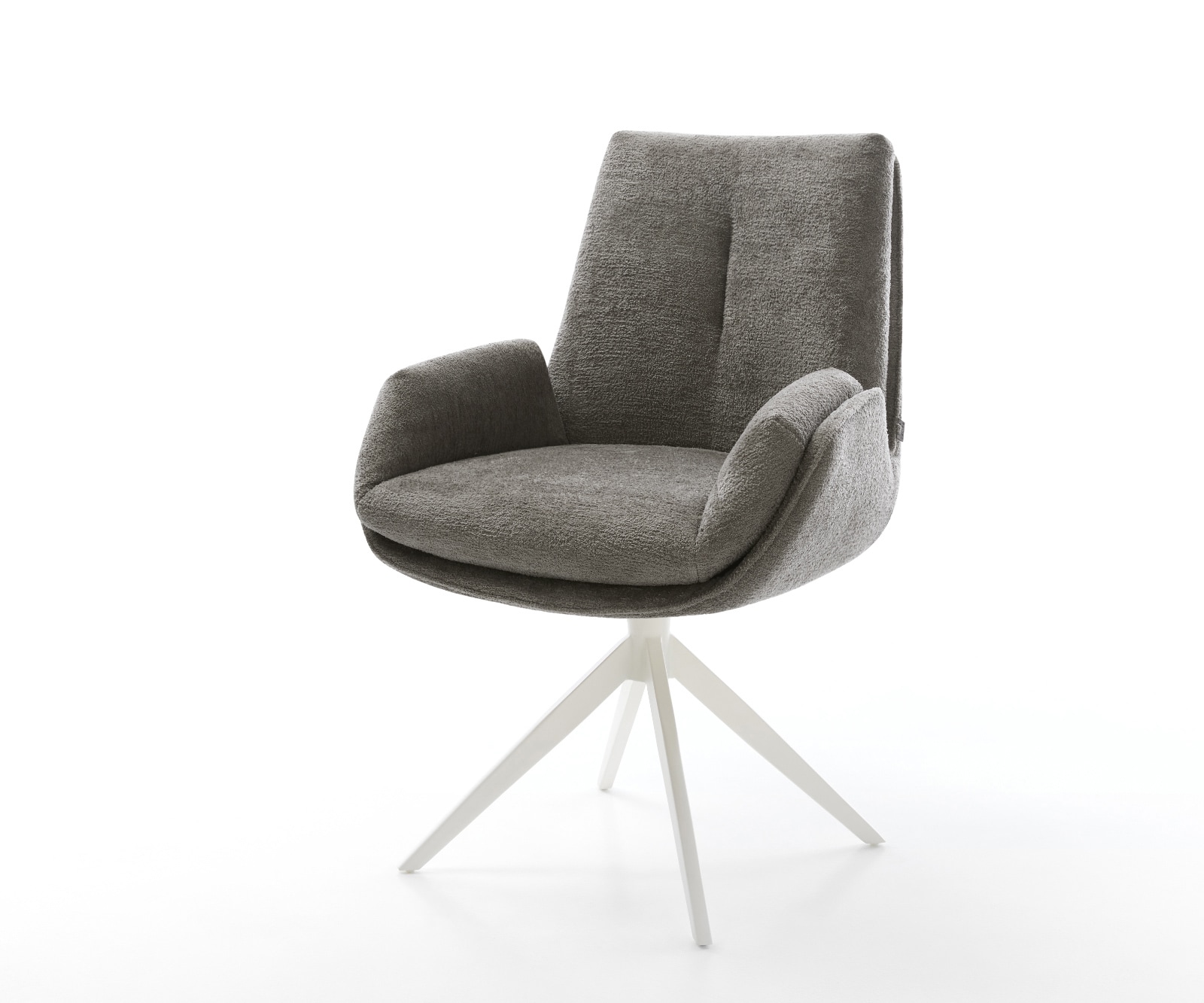 DELIFE Drehstuhl Clea-Flex Bouclé Soft Schlamm Kreuzgestell breit Weiß 360° drehbar Wippfunktion, Esszimmerstühle Image