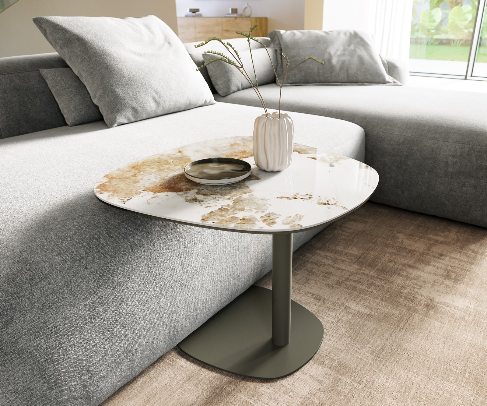 DELIFE Couchtisch Edge Boot 60x60 cm Keramik Minas Melange Eleny Metall Effektfinish Titan, Couchtische Image