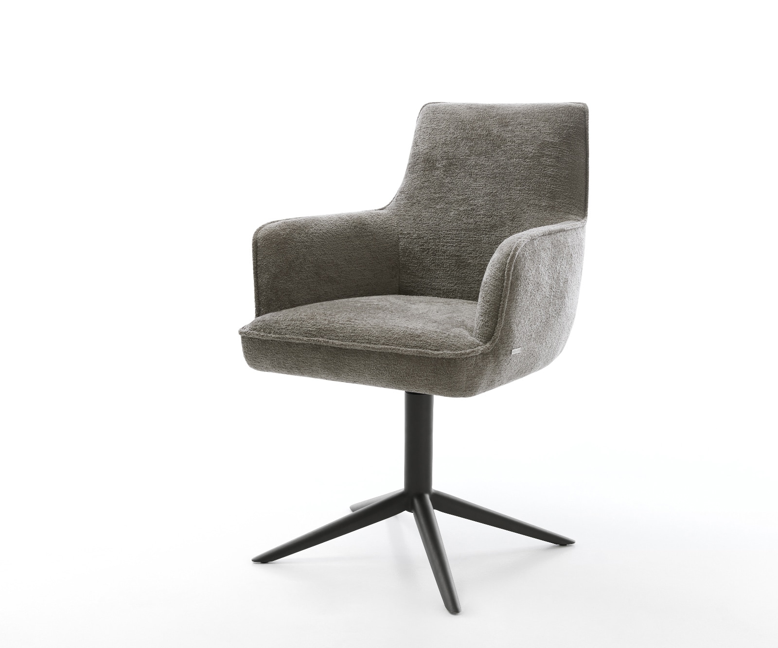 DELIFE Drehstuhl Heira-Flex mit Armlehnen Bouclé Soft Schlamm Fußkreuz Schwarz 360° drehbar Wippfunktion Taschenfederkern, Esszimmerstühle Image