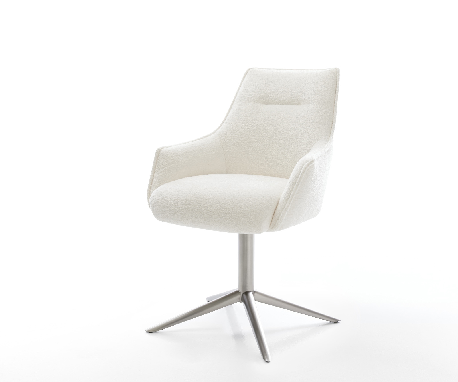 DELIFE Drehstuhl Alja-Flex mit Armlehnen Bouclé Soft Beige Fußkreuz Edelstahl 360° drehbar Wippfunktion Taschenfederkern, Esszimmerstühle Image