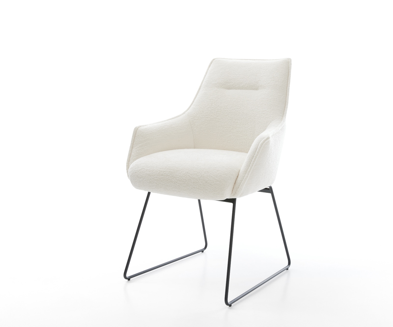 DELIFE Esszimmerstuhl Alja-Flex mit Armlehnen Bouclé Soft Beige Kufengestell Schwarz Taschenfederkern, Esszimmerstühle Image