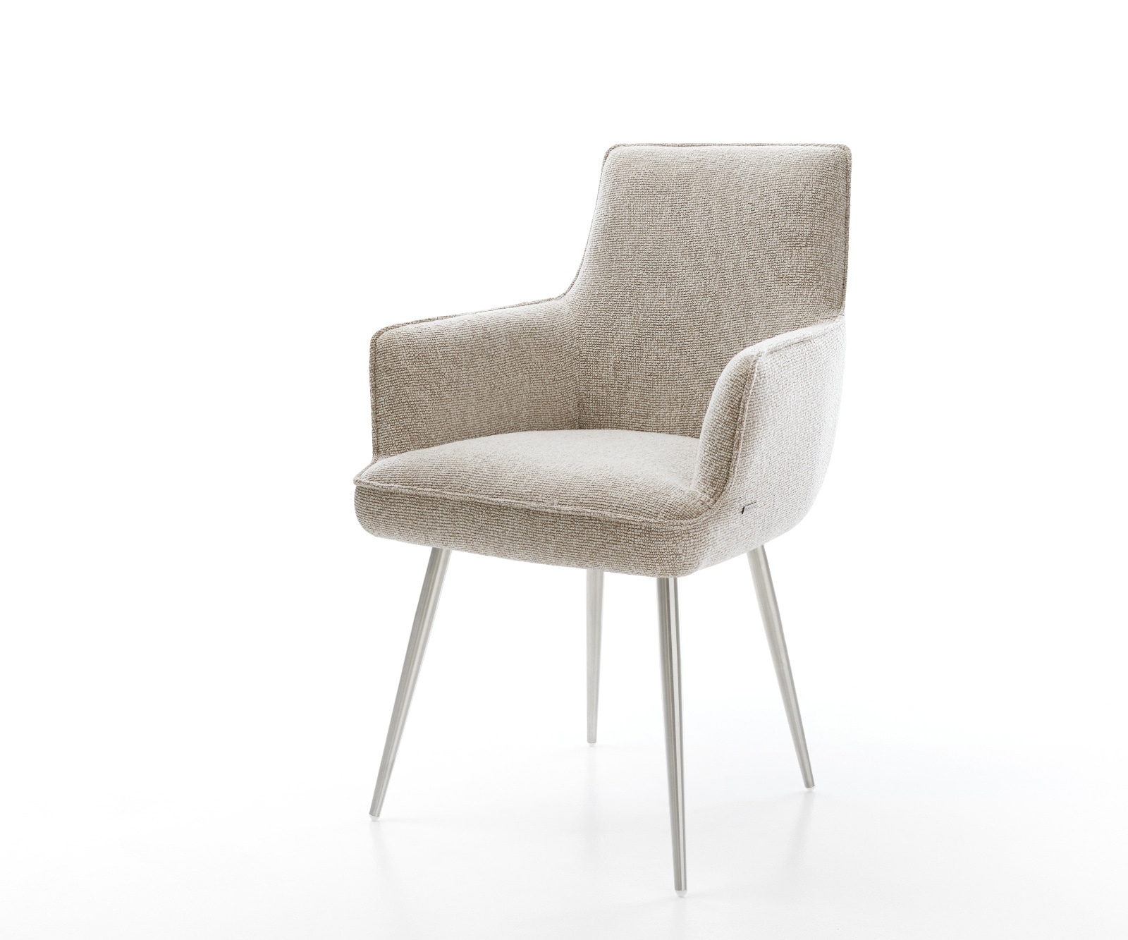 DELIFE Esszimmerstuhl Heira-Flex mit Armlehnen Webstoff Soft Beige 4-Fuß konisch Edelstahl Taschenfederkern, Esszimmerstühle Image