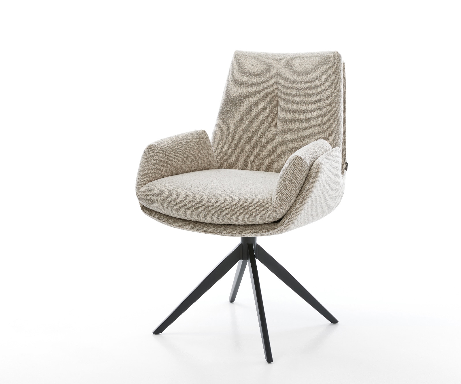 DELIFE Drehstuhl Clea-Flex Webstoff Soft Beige Kreuzgestell breit Schwarz 360° drehbar Wippfunktion, Esszimmerstühle Image