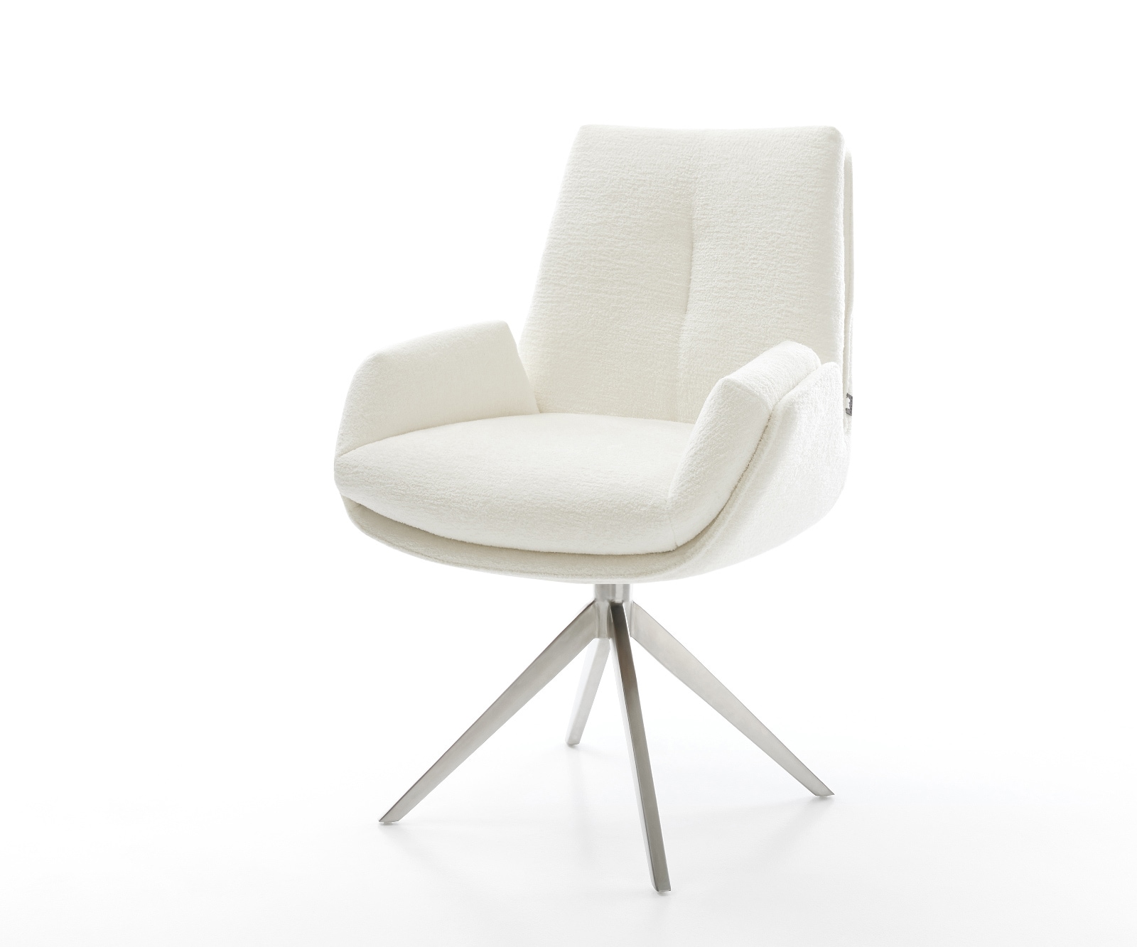 DELIFE Drehstuhl Clea-Flex Bouclé Soft Beige Kreuzgestell breit Edelstahl 360° drehbar Wippfunktion, Esszimmerstühle Image