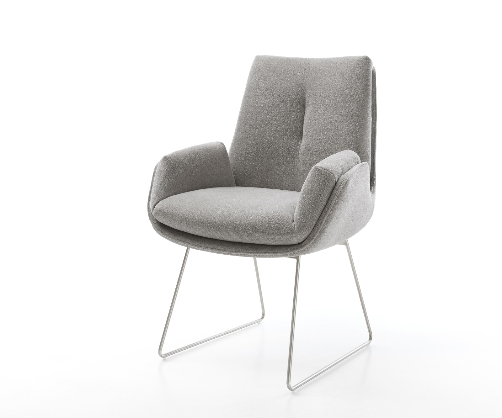 DELIFE Esszimmerstuhl Clea-Flex Strukturstoff Soft Grau Kufengestell Edelstahl, Esszimmerstühle Image