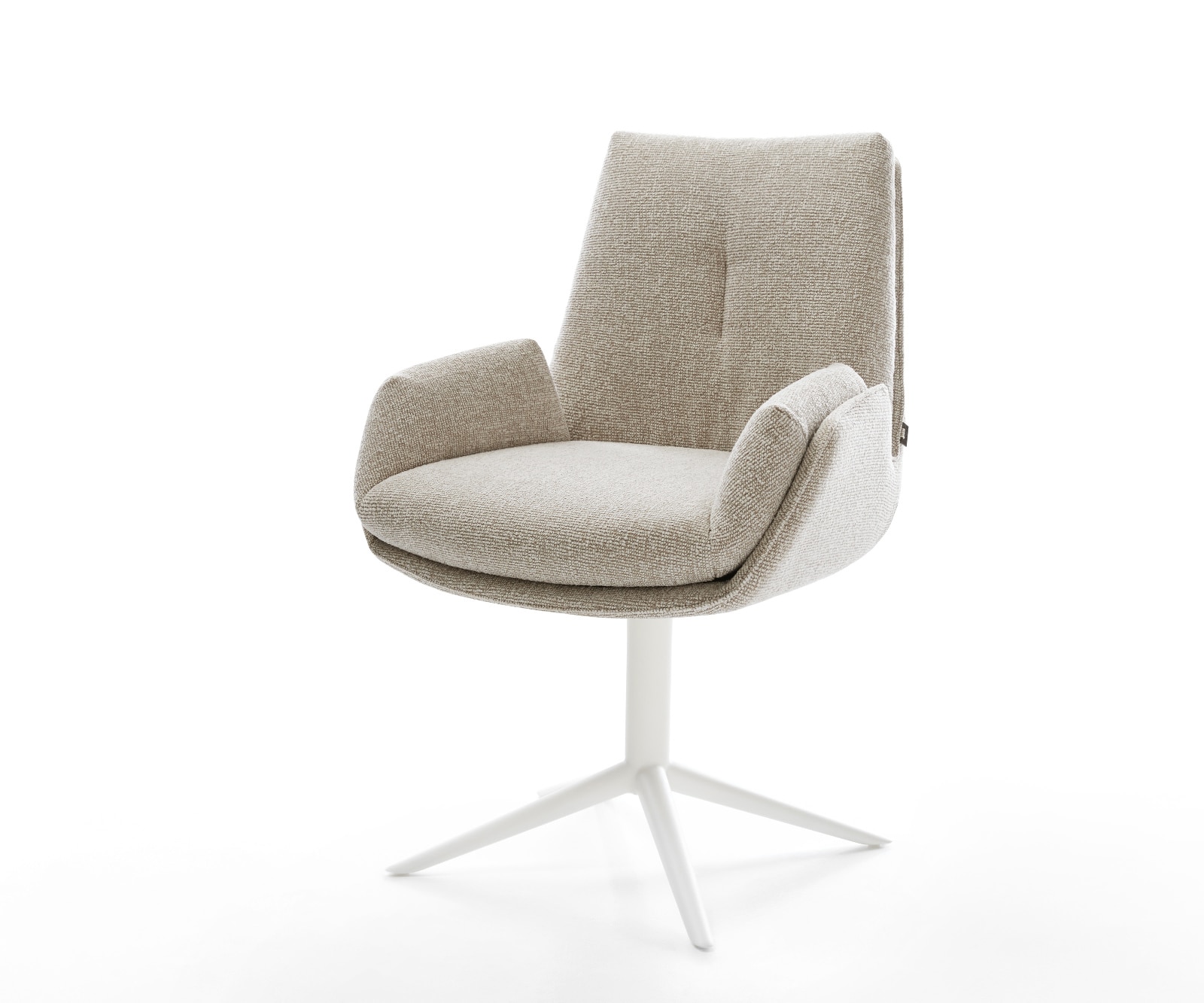 DELIFE Drehstuhl Clea-Flex Webstoff Soft Beige Fußkreuz Weiß 360° drehbar Wippfunktion, Esszimmerstühle Image