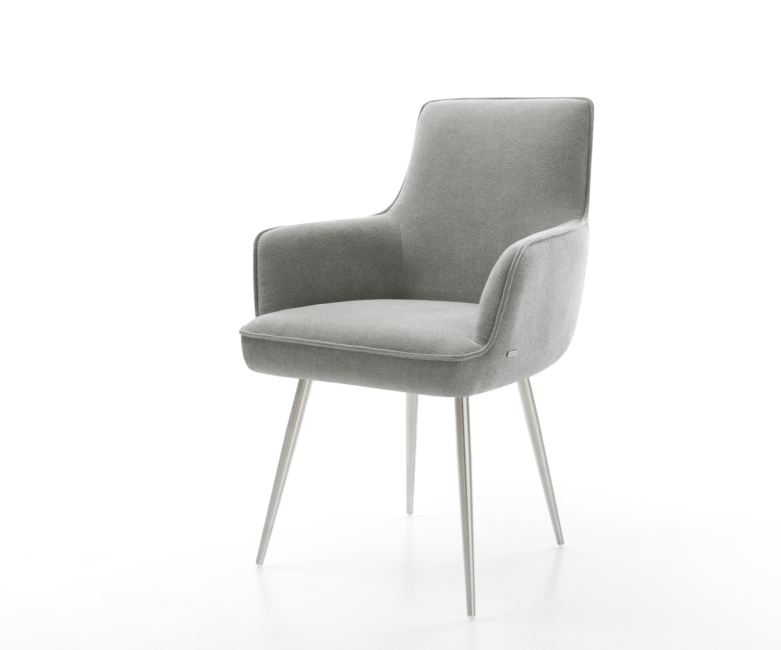 DELIFE Esszimmerstuhl Heira-Flex mit Armlehnen Strukturstoff Soft Grau 4-Fuß konisch Edelstahl Taschenfederkern, Esszimmerstühle Image