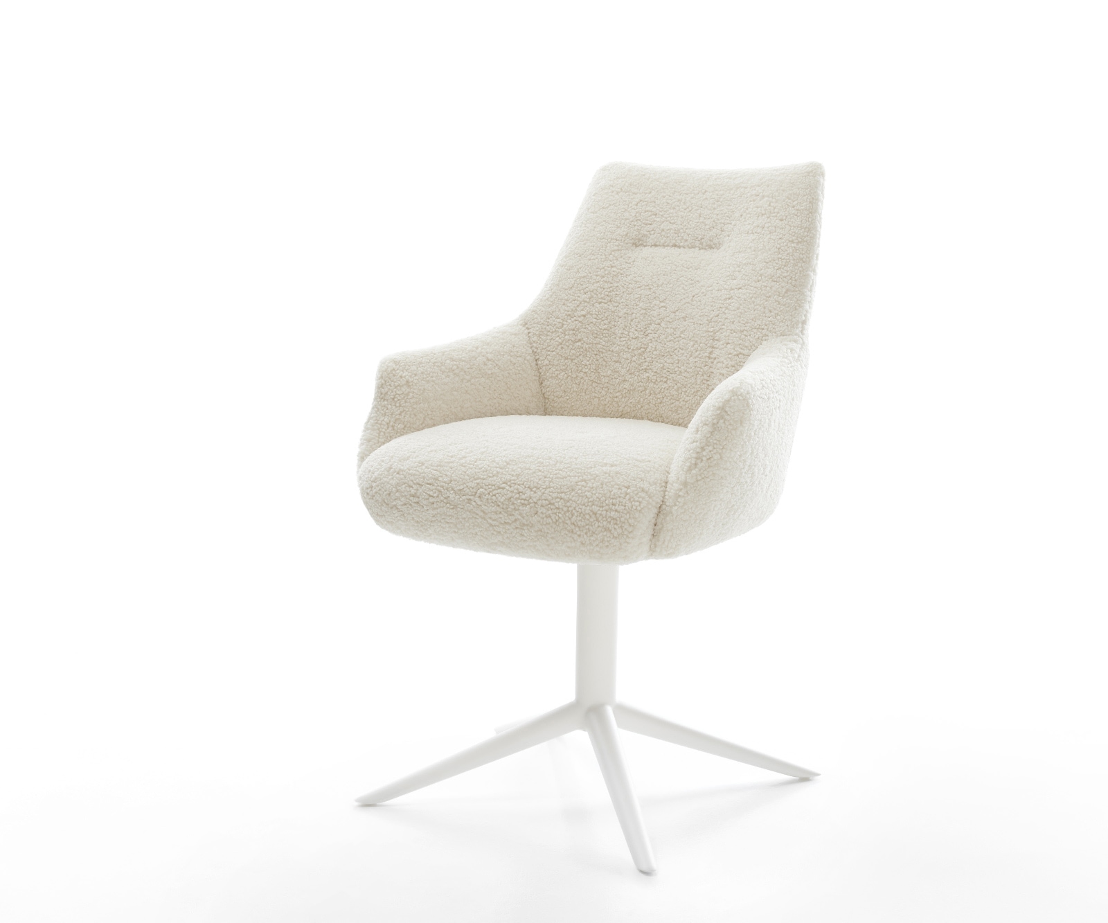 DELIFE Drehstuhl Alja-Flex mit Armlehnen Teddystoff Beige Fußkreuz Weiß 360° drehbar Wippfunktion Taschenfederkern, Esszimmerstühle Image