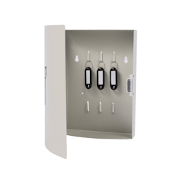 Relaxdays Schlüsselkasten, mit Tür, 9 Haken, mit Schlüsselsymbol, HBT: 24x21x6,5 cm, Schlüsselbox Magnetverschluss, weiß Image