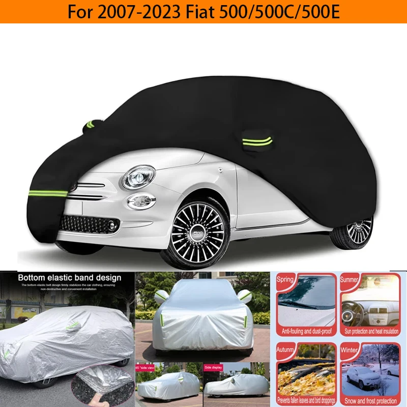 Housses de voiture imperméables pour Fiat 2007 – 2023 500/500C/500E Abarth/New Fiat 500 (noir) 210T, capot de tempête extérieur personnalisé