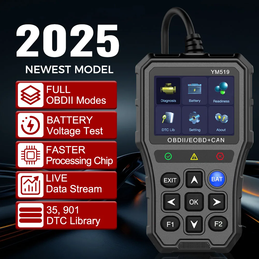 YM519 lecteur de Code OBD2 lecteur de Code testeur de batterie Scanner de Code de défaut vérifier le système de moteur outil de Diagnostic de voiture multilingue