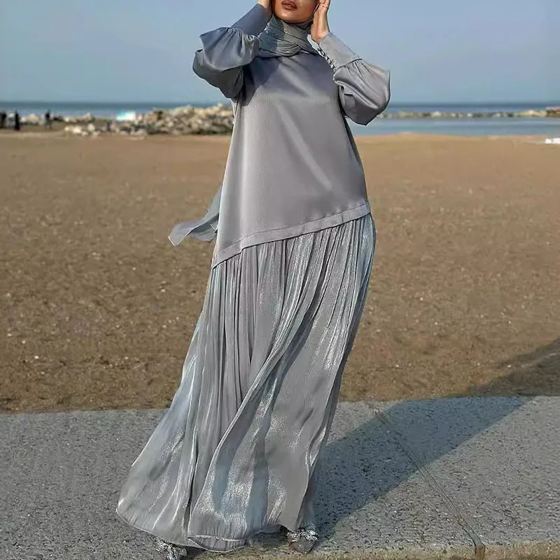 Autunno elegante o-collo patchwork abito abito primavera casual manica lunga solido abito lungo moda donna drappeggiato abito da festa allentato