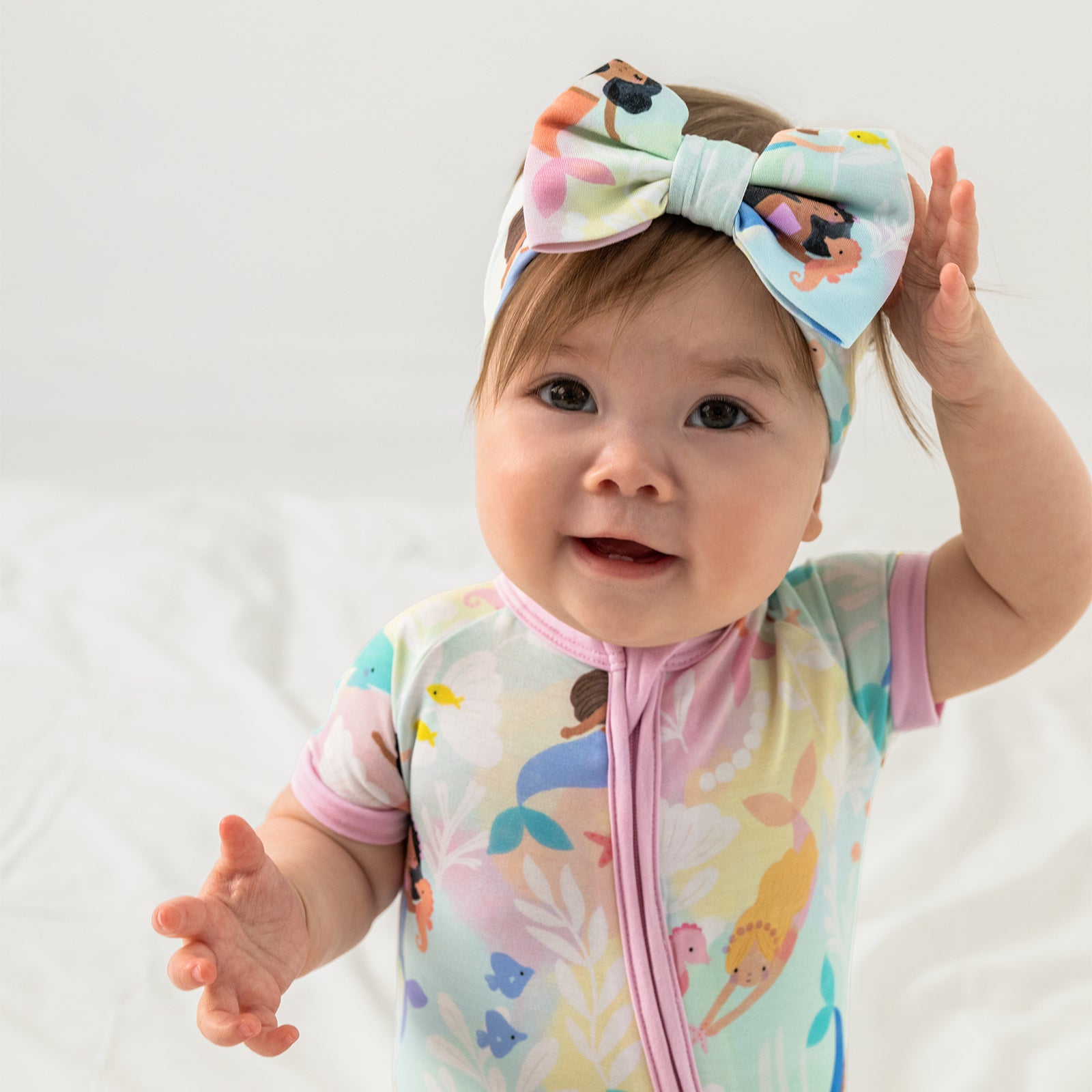 Mystic Mermaids Luxe Baby Girl Soft & Stretchy Bamboo Bow Headbands - Newborn - 3T
