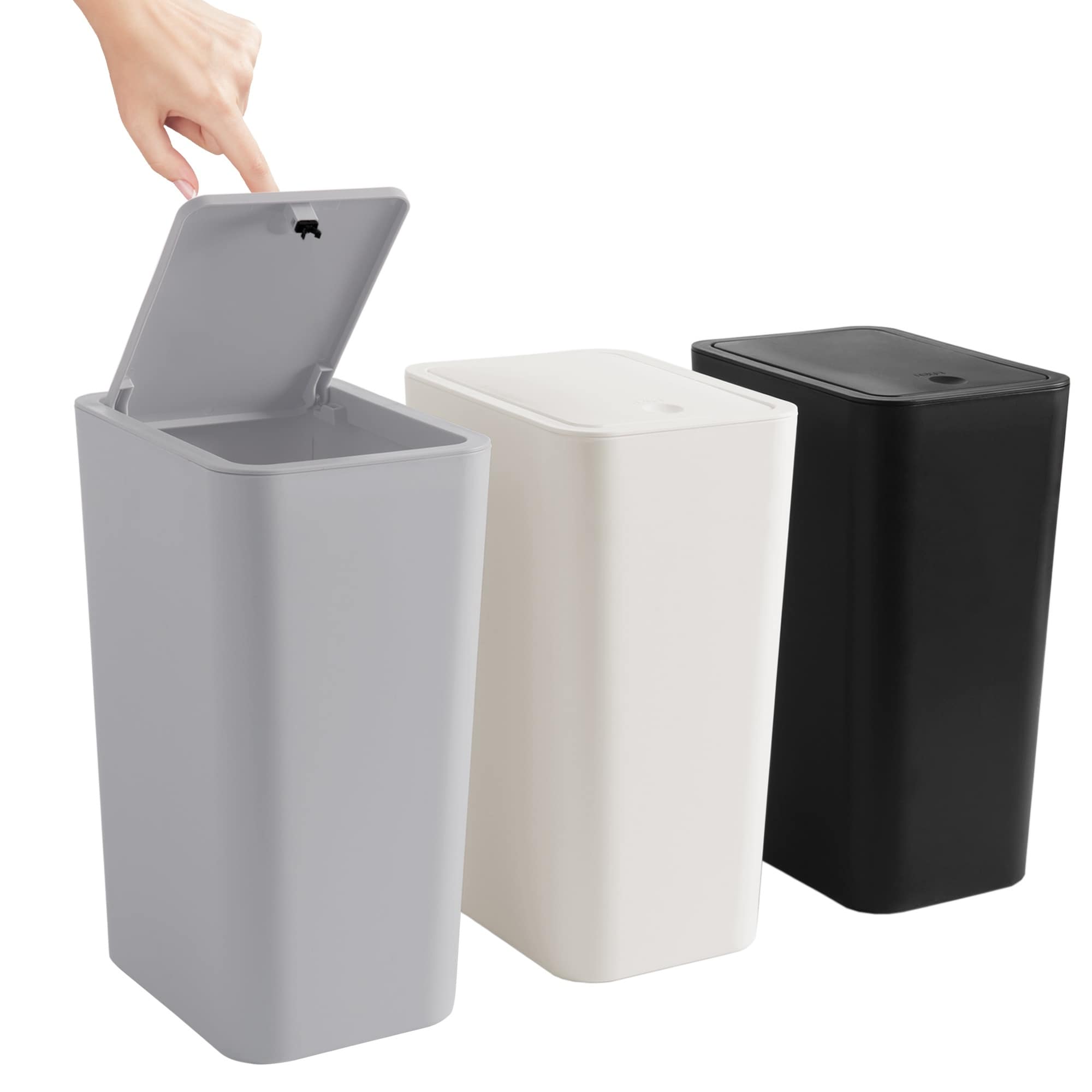 2.6 Gallon Slim Plastic Trash Can with Press Top Lid