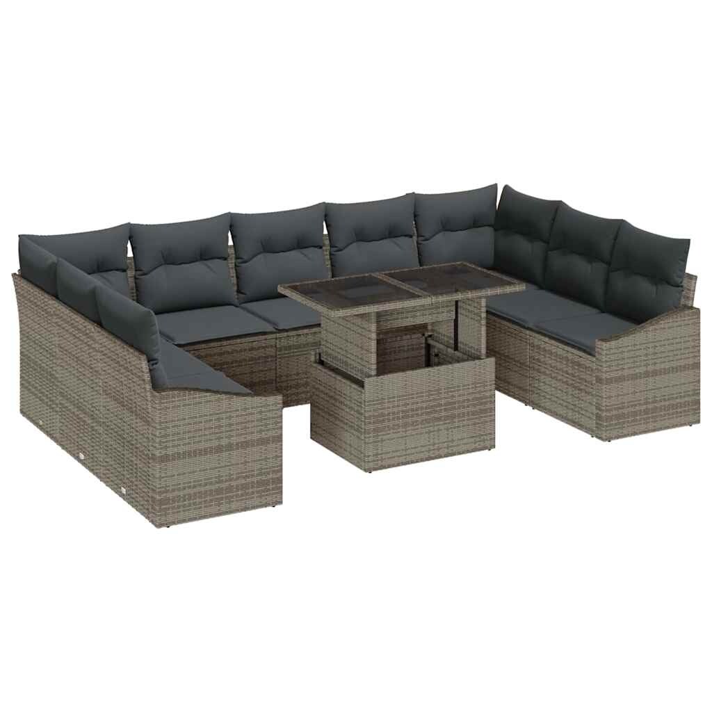 vidaXL Garten-Sofa-Set mit Kissen mit Speicher mit Kissen 10 pcs Grau Image