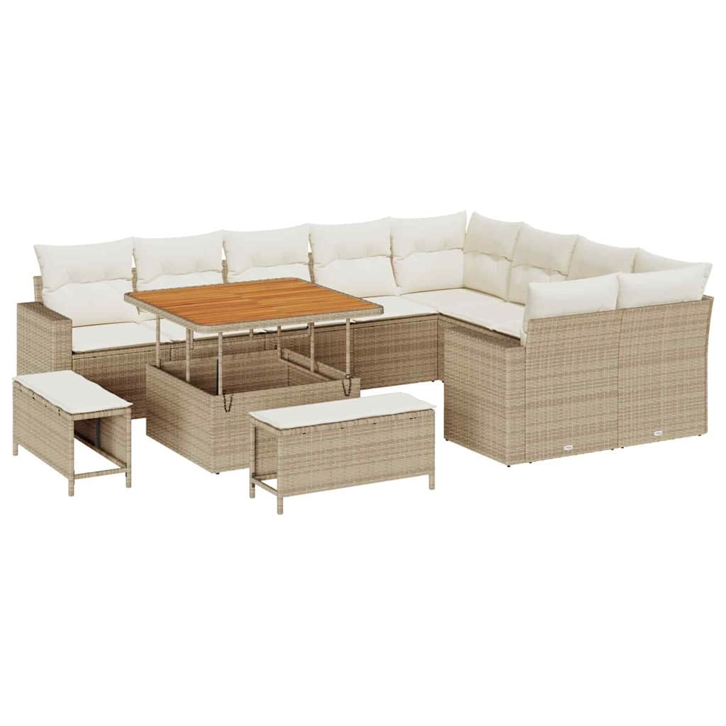 vidaXL Garten-Sofa-Set mit Kissen mit Speicher 12 pcs Beige und Creme Image