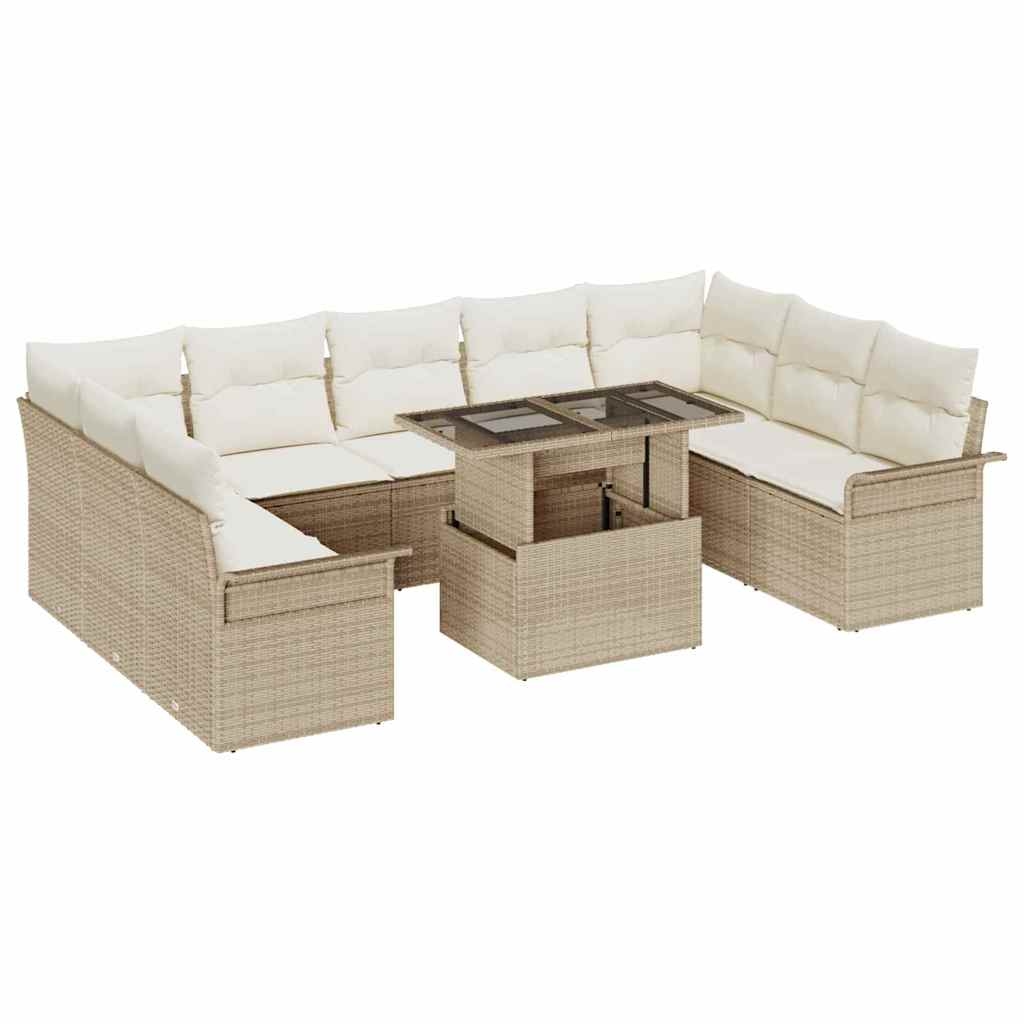 vidaXL Garten-Sofa-Set mit Kissen mit Kissen 10 pcs Beige Poly Rattan Image