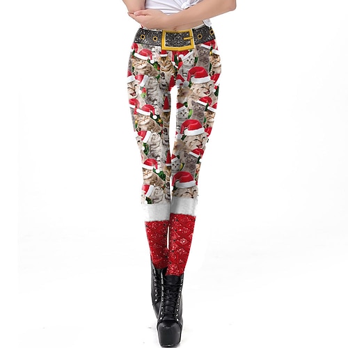 Weihnachtsmann Elf Hose Leggings Damen Weihnachten Alltagskleidung Erwachsene Weihnachten Maskerade Heiligabend Weihnachten Party Hose Image