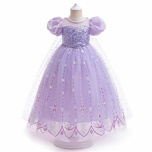Buchwoche 2026 Kinder Mädchen Partykleid Schneeflocke Kurzarm formell Auftritt besondere Anlässe Pailletten Mesh Mode Alltag Prinzessin Maxi Partykleid Swingkleid Sommer Frühling 4 Jahre blau rosa Image