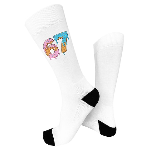 Lustige Socken mit dem 67-Meme, sportliche Crew-Socken, lässige, nahtlose Socken mit Print aus weichem, atmungsaktivem Material, bequemer Alltags-Sportstil zum Gehen, Laufen und fürs Fitnessstudio. Image