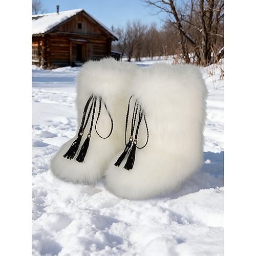 Damen-Winterstiefel aus Kunstpelz – stylische Quasten, warme und bequeme Schneestiefel, perfekt für kaltes Wetter, Freizeit und Outdoor-Aktivitäten Image