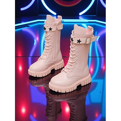 Kinderschuhe im Stil koreanischer Popstars – weiße Kunstlederstiefel mit Sternschnalle, trendig und bequem, ideal für Freizeit, Partys und Modeveranstaltungen Image