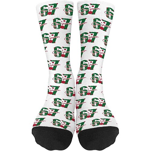Lustige Socken mit dem 67-Meme, sportliche Crew-Socken, lässige, nahtlose Socken mit Print aus weichem, atmungsaktivem Material, bequemer Alltags-Sportstil zum Gehen, Laufen und fürs Fitnessstudio. Image