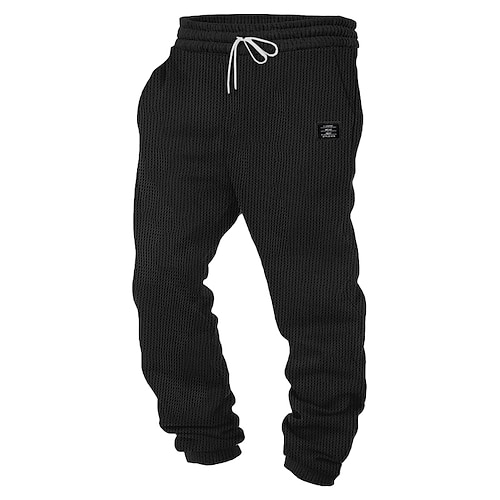 Herren Jogginghose Hose Waffelhose Kordelzug Tasche Elastischer Bund Einfach Komfort Weich Volle Länge Lässig Täglich Outdoor Mode Klassicher Stil Armeegrün Schwarz Mikroelastisch Image