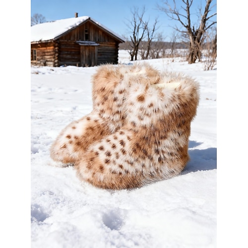 Damen-Schneestiefel mit Leopardenmuster und Kunstfellfutter – kuschelige Winterstiefel mit weichem Kunstfellfutter, stylisch und warm für kaltes Wetter und Outdoor-Aktivitäten Image