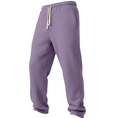 Herren Waffel Jogginghose Hose Gerade geschnittene Sweatpants Waffelhose Kordelzug Elastischer Bund Einfach Atmungsaktiv Volle Länge Outdoor Lässig Täglich Urlaub Klassicher Stil Schwarz Weiß Image