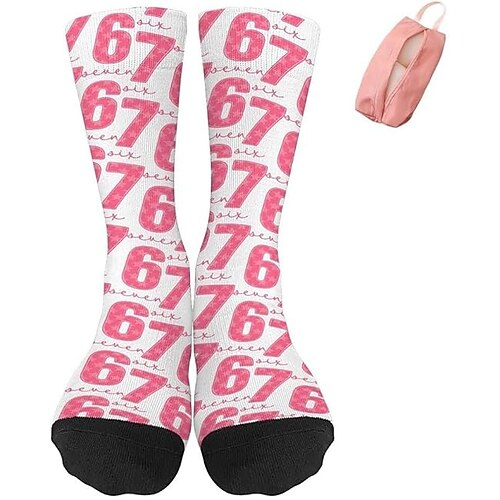 Lustige Socken mit dem 67-Meme, sportliche Crew-Socken, lässige, nahtlose Socken mit Print aus weichem, atmungsaktivem Material, bequemer Alltags-Sportstil zum Gehen, Laufen und fürs Fitnessstudio. Image