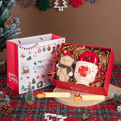 Weihnachtsgeschenke für Mütter, Frauen, frohe Weihnachten, Apfelbecher Bären-Geschenkbox – niedliche Weihnachtstasse für heißen Kakao/Tee Kaffee – Geschenkidee für den Nikolausstiefel Image