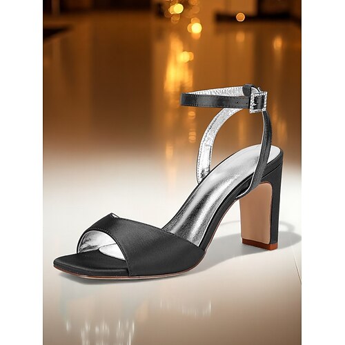 Grüne Satin-Sandalen mit Knöchelriemen für Damen – elegante, offene Sandalen mit Blockabsatz für Hochzeiten und Abendveranstaltungen besondere Veranstaltungen Image