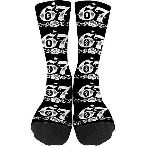 Lustige Socken mit dem 67-Meme, sportliche Crew-Socken, lässige, nahtlose Socken mit Print aus weichem, atmungsaktivem Material, bequemer Alltags-Sportstil zum Gehen, Laufen und fürs Fitnessstudio. Image