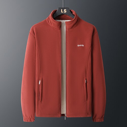 Herren Jacke mit Reißverschluss Polarfleecejacke Mit Taschen Langarm Oberteil Athleisure Herbst Winter Einfarbig Polarvlies Warm Fitnessstudio Wandern Training Sportbekleidung Sportkleidung Schwarz Image