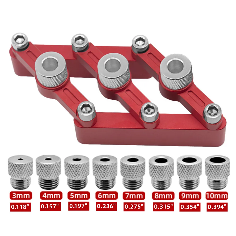 Selbst zentrierende Dübel vorrichtung Holz bearbeitung Tischlerei Loch bohr führung, Holz dübel Loch position ierer mit 3-10mm Bohr hülsen Image