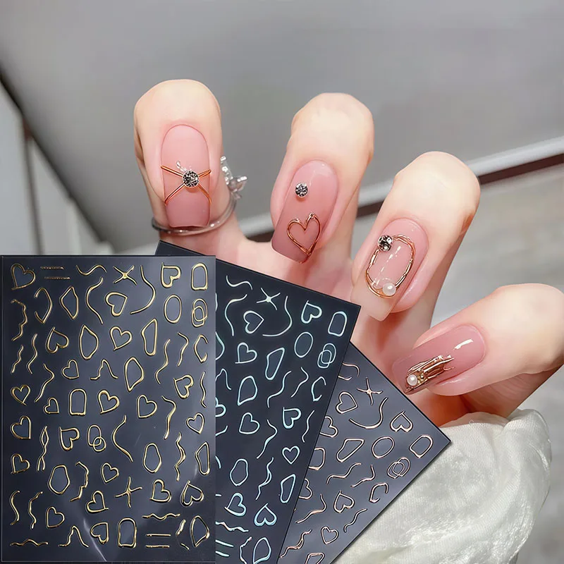 5D Gold Silber gemischte Form Nagelaufkleber unregelmäßiges Muster Nagelaufkleber Gold Silber Ranbom Mix Form für Nageldekoration Image