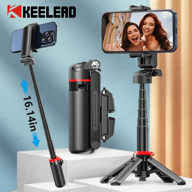 KEELEAD Mini-Stativ, 66,9 Zoll, ausziehbarer Selfie-Stick, Handy-Halter für Smartphones, Schießen, Vlog mit Zoom, tragbares Quadpod Image