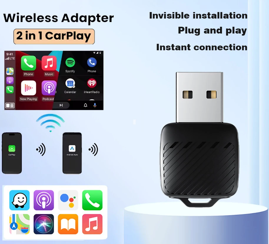 CarlinKit Mini Wireless CarPlay-Adapter 2025, neuer Android Auto Wireless Dongle, WLAN, 5,8 G, Auto Connect Box, unterstützt Spotify Music Image