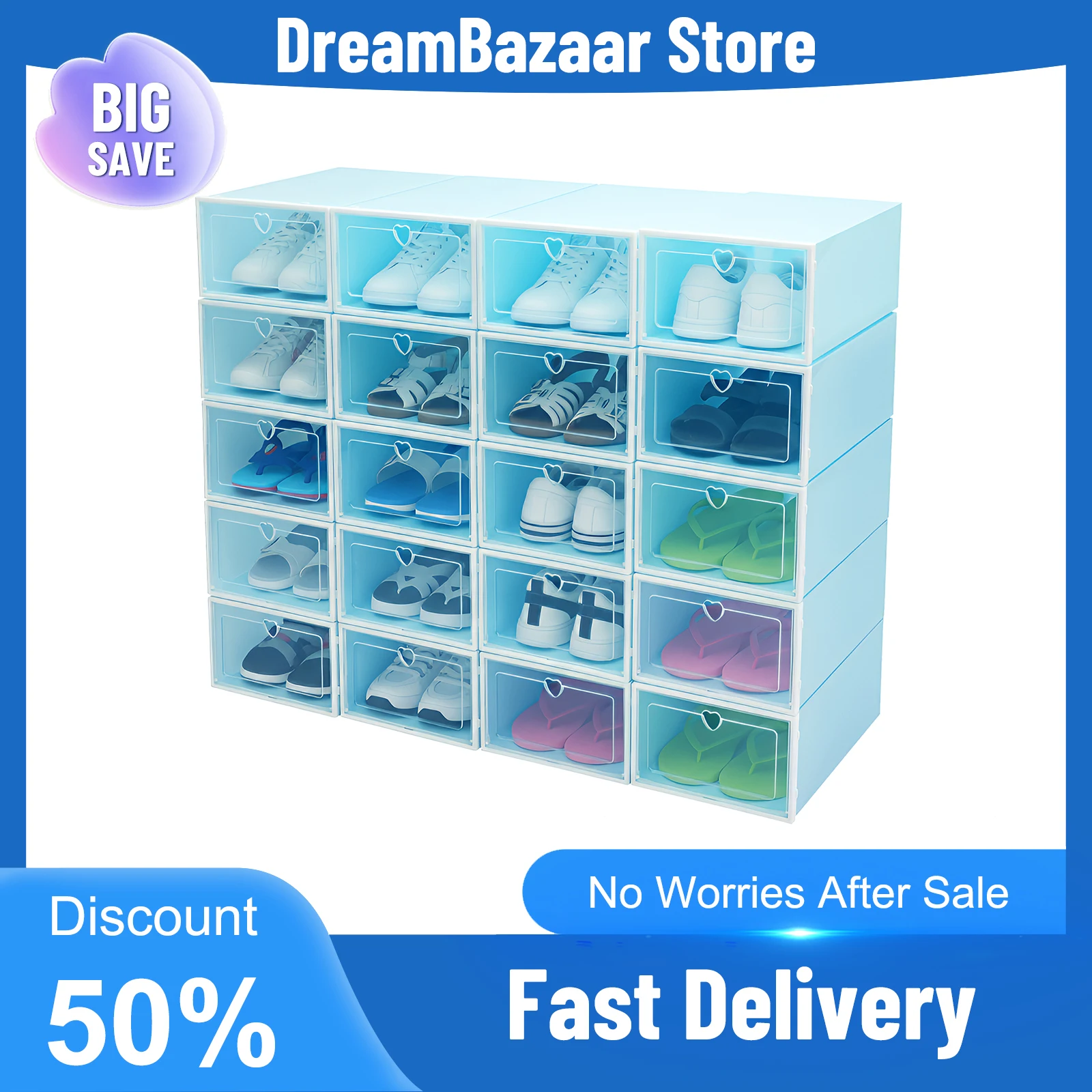 20 Stück Schuhkartons, 23 x 33 x 14 cm, Schuh-Organizer, Aufbewahrungskoffer, Flip-Top-Griff, Deckelbefestigung, seitliche Schnallen, verschleißfest, korrosionsbeständig