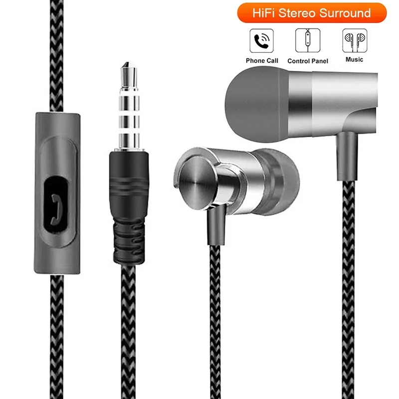 9D HiFi Heavy Bass Metall Wired Kopfhörer Digital 3,5mm AUX Mit Mikrofon In-Ear Ohrhörer Sport Musik Kopfhörer für Xiaomi Redmi Huawei Image